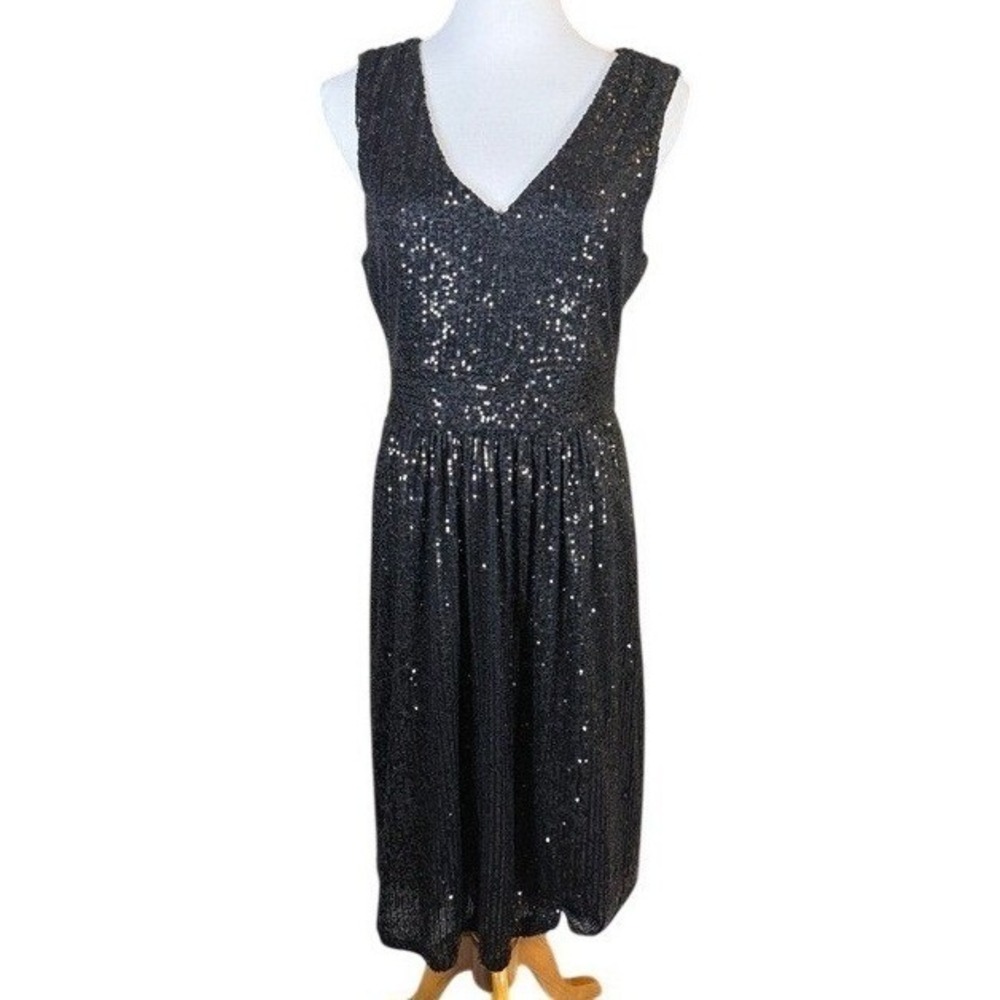Draper James Dress Womens‎ 10 RSVP Black Sequin V-Neck Sleeveless Midi